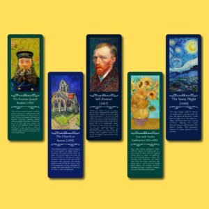 Van Gogh Bookmarks – Set of 10 | Double-Sided Art Bookmarks with Painting Descriptions | Mohhar