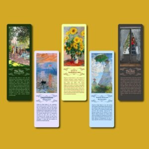 Claude Monet Bookmarks – Set of 10 | Double-Sided Art Bookmarks with Painting Descriptions | Premium Matte Laminated Reading Accessories by Mohhar